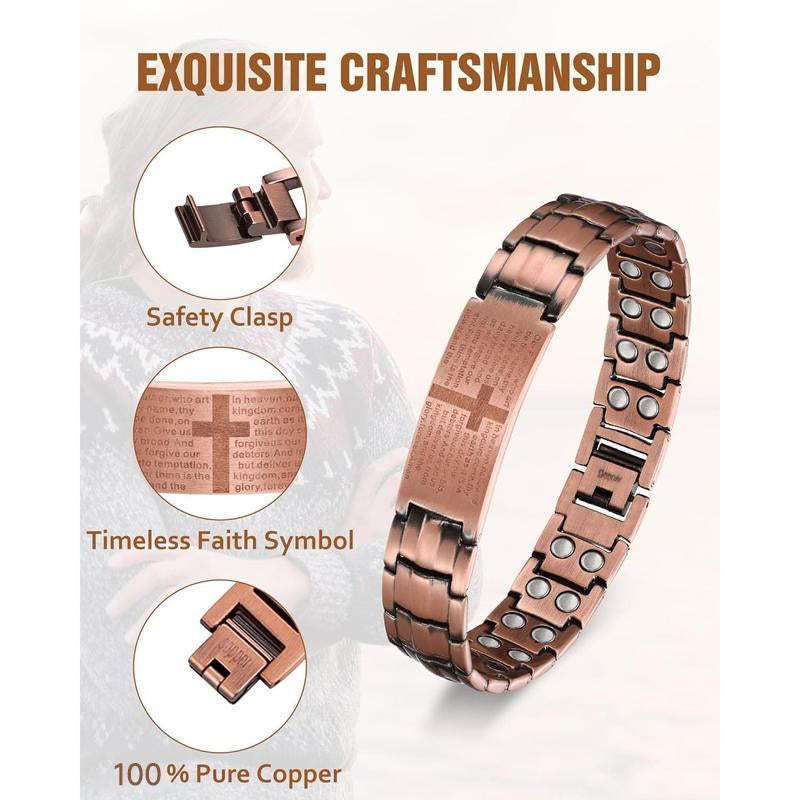 ✝️ Scripture Magnetic Copper Bracelet — Laser-Etched Bible Prayer